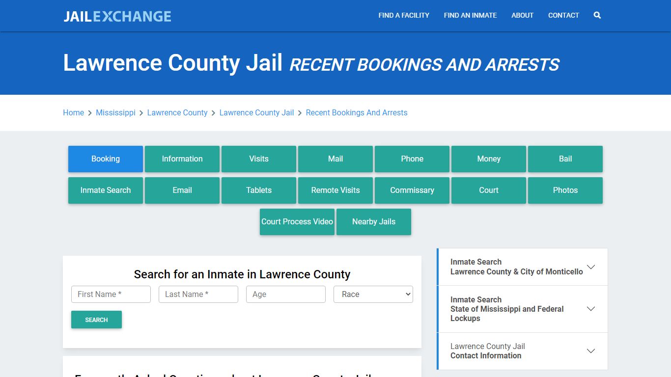 Lawrence County Jail MS Recent Arrests and Bookings - Jail Exchange