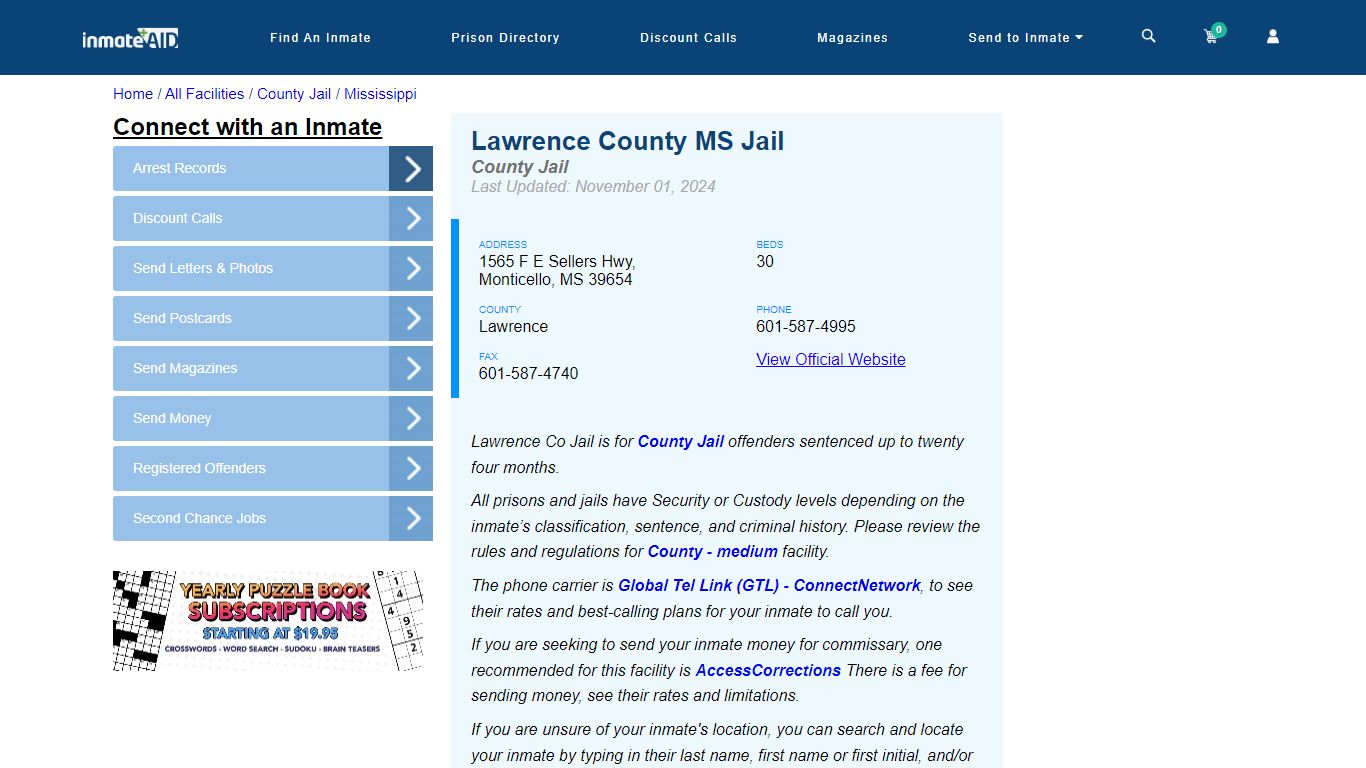 Lawrence County MS Jail - Inmate Locator
